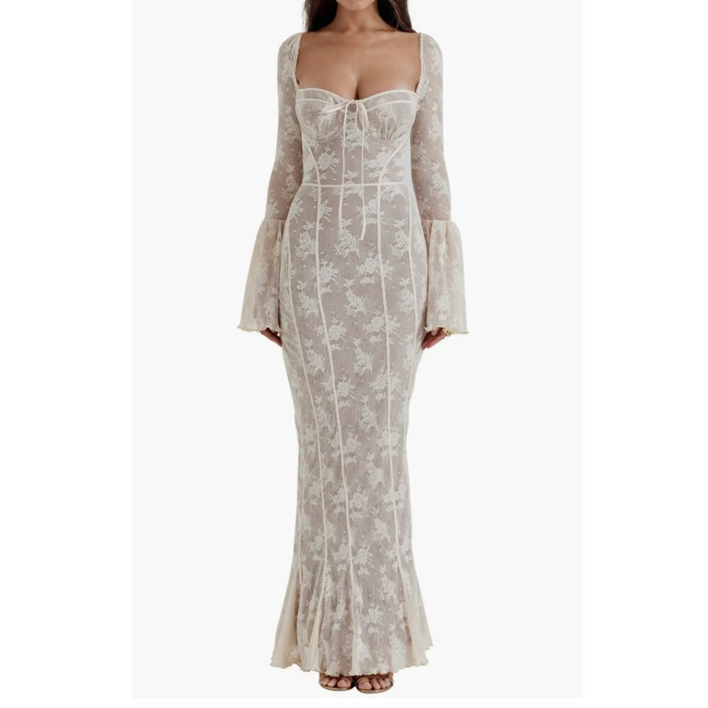 HOUSE of CB Delilah Floral Long Sleeve Lace Maxi Dress